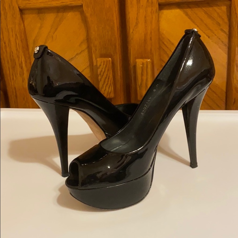 Stuart Weitzman Patent Leather Peep Toe Heels